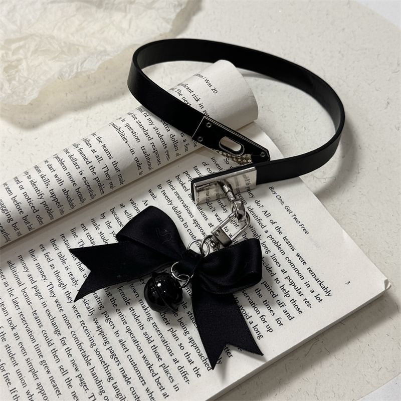 Pendant Necklace Choker Bowknot With Bell Black
