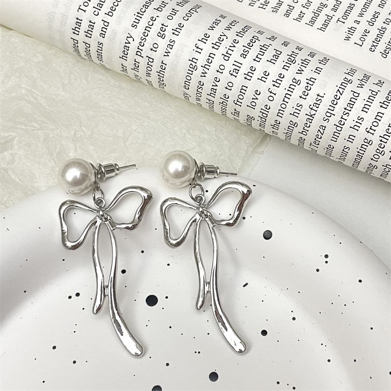 Pearl Bow Earring Drop Faux Alloy