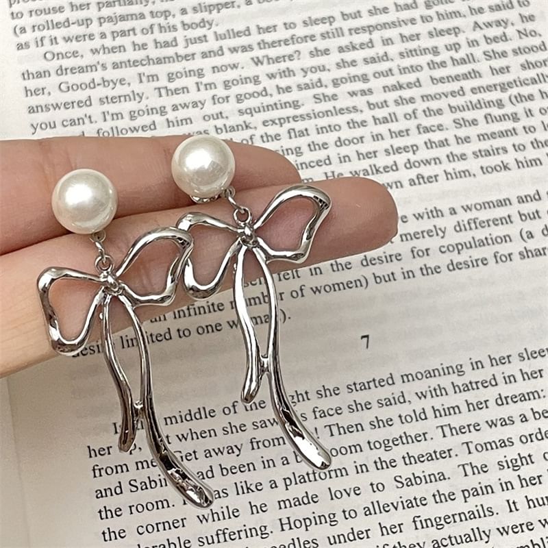 Pearl Bow Earring Drop Faux Alloy