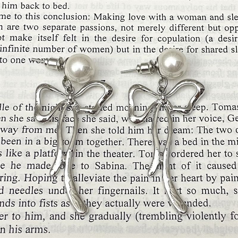 Pearl Bow Earring Drop Faux Alloy