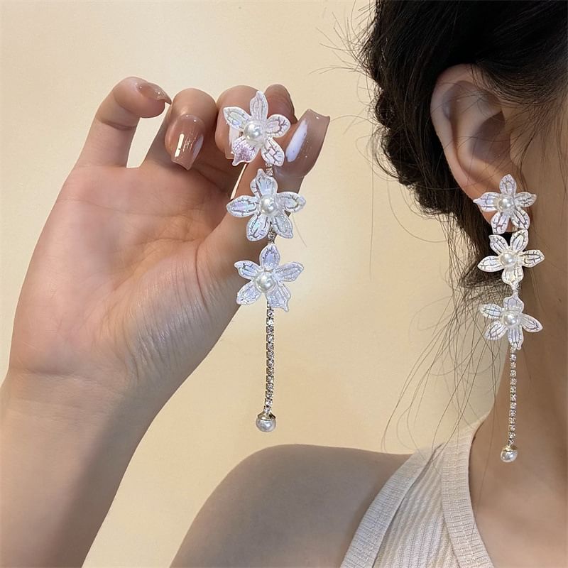 Earring Dangle Stud / Floral Alloy