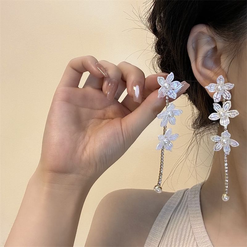 Earring Dangle Stud / Floral Alloy