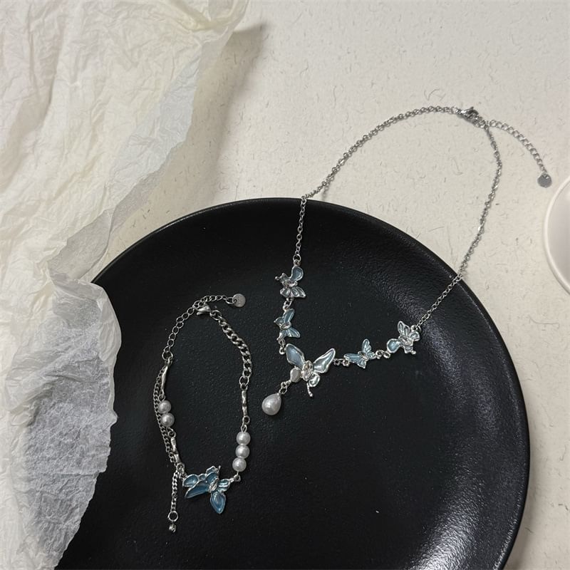 Butterfly Pearl Choker Alloy Faux