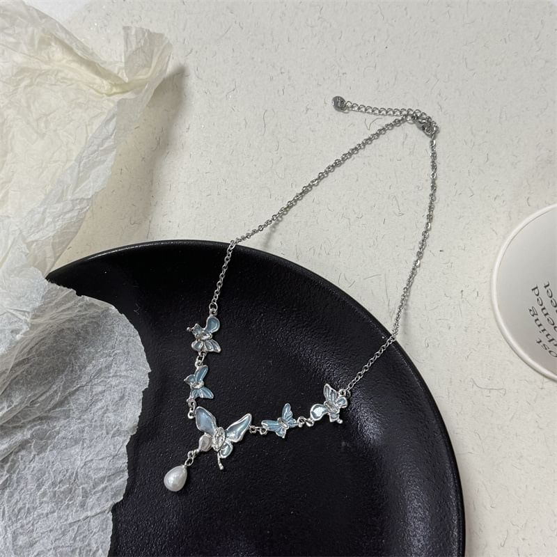 Butterfly Pearl Choker Alloy Faux
