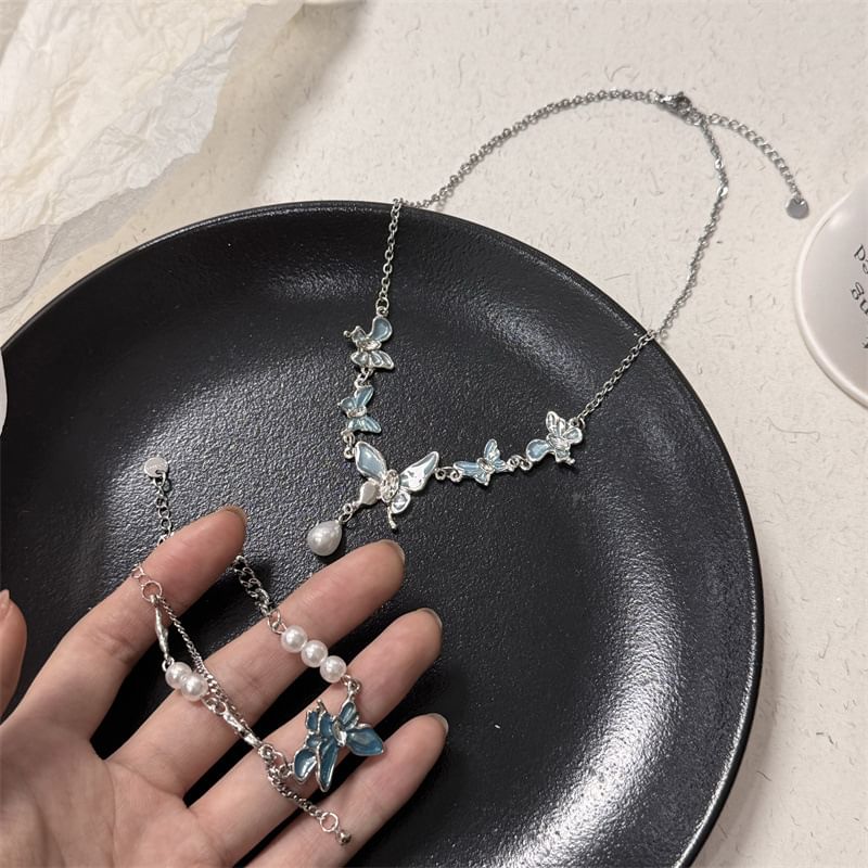 Butterfly Pearl Choker Alloy Faux