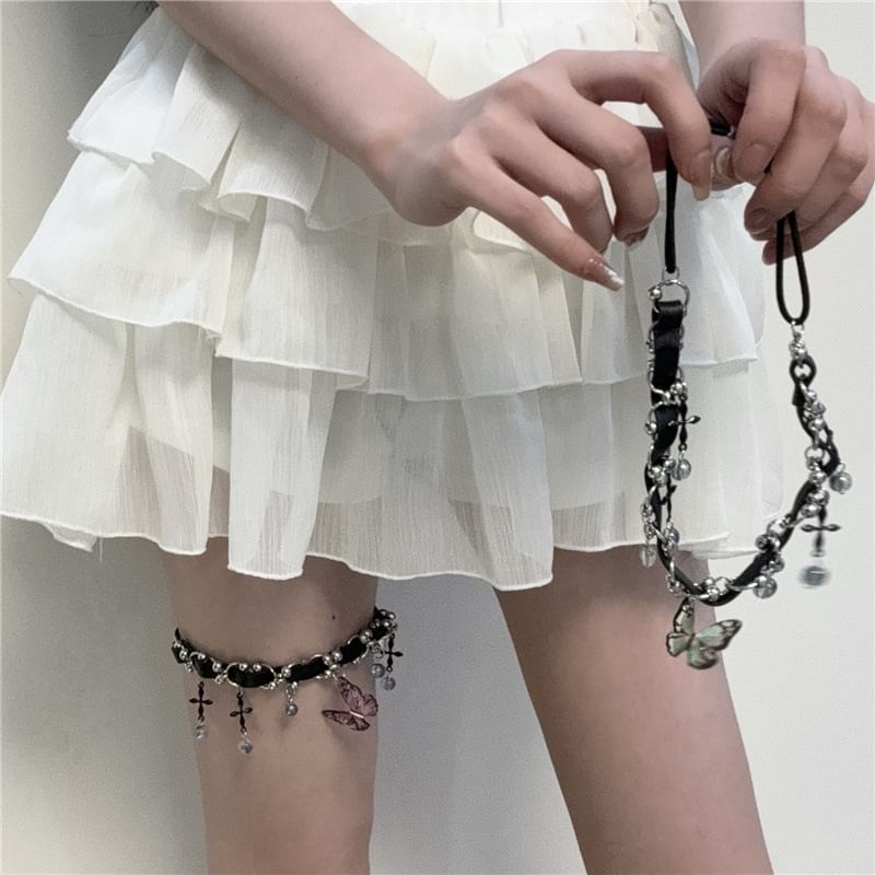 Butterfly Faux Leather Chain Crystal Thigh