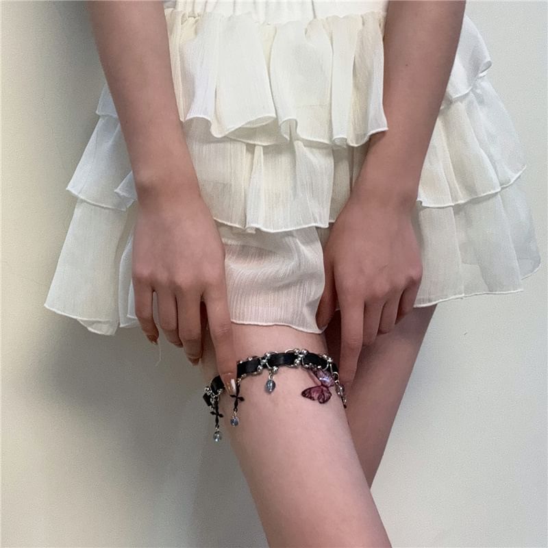 Butterfly Faux Leather Chain Crystal Thigh