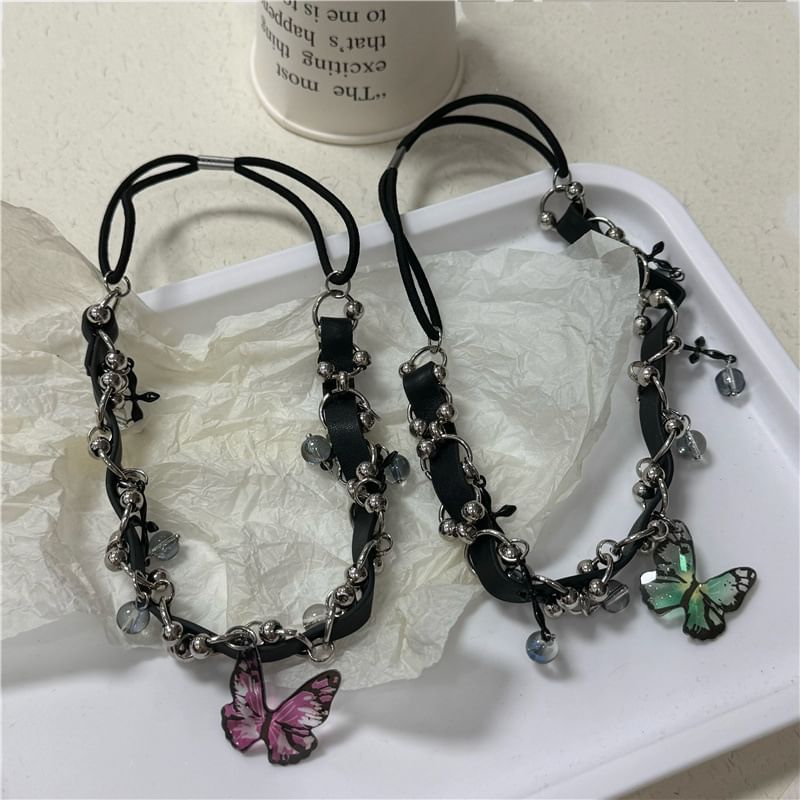 Butterfly Faux Leather Chain Crystal Thigh