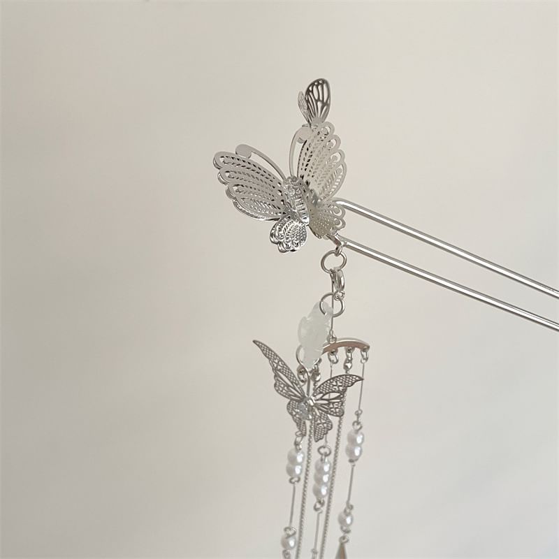 Lotus Hair Butterfly Alloy Faux Stick Pearl