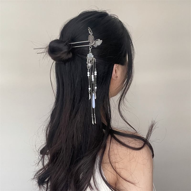 Lotus Hair Butterfly Alloy Faux Stick Pearl