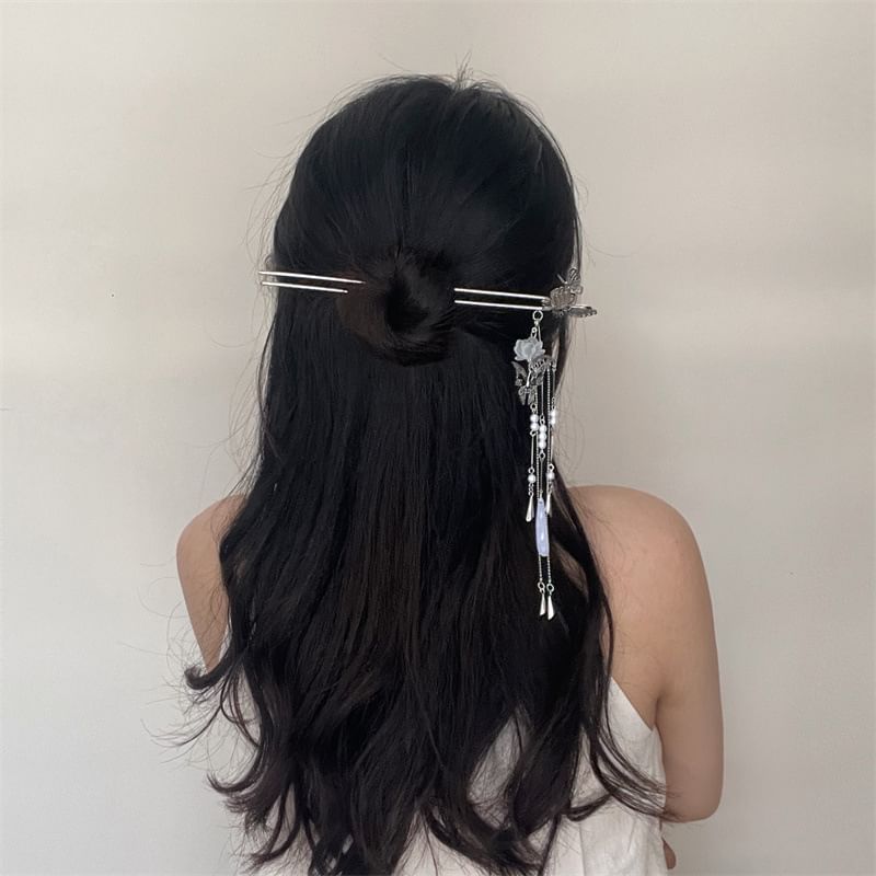 Lotus Hair Butterfly Alloy Faux Stick Pearl