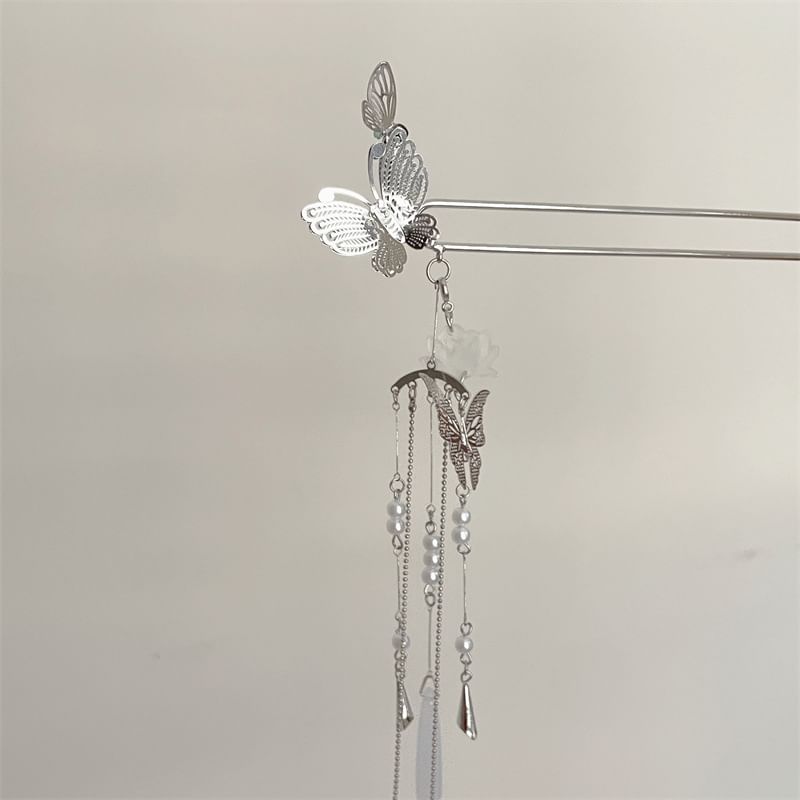 Lotus Hair Butterfly Alloy Faux Stick Pearl