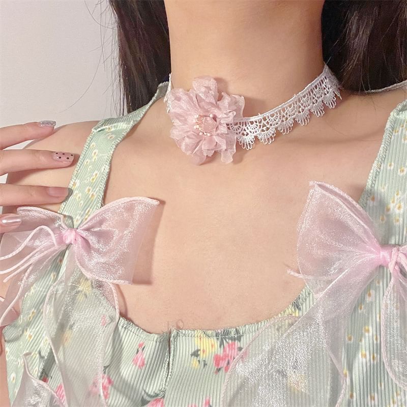 Choker Fabric Floral Lace
