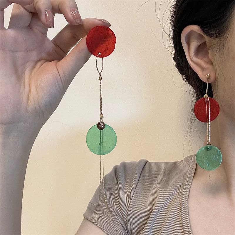 Dangle Alloy Disc Earring Asymmetrical