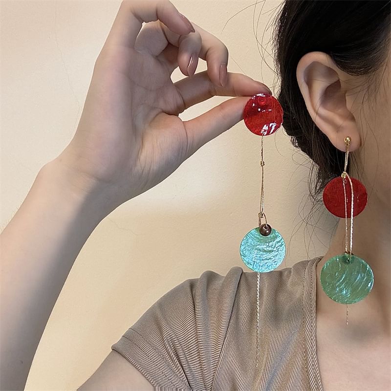 Dangle Alloy Disc Earring Asymmetrical