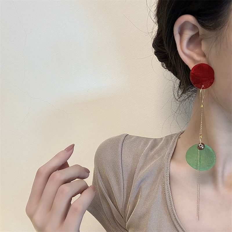 Dangle Alloy Disc Earring Asymmetrical