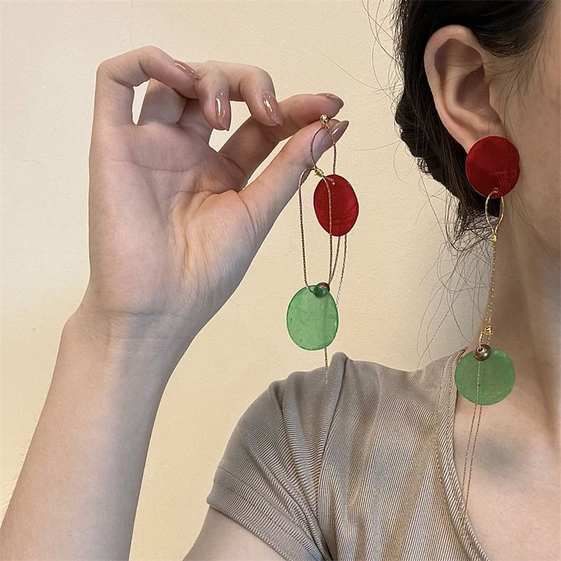 Dangle Alloy Disc Earring Asymmetrical