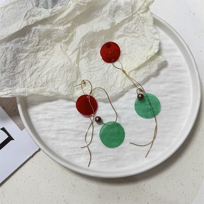Dangle Alloy Disc Earring Asymmetrical