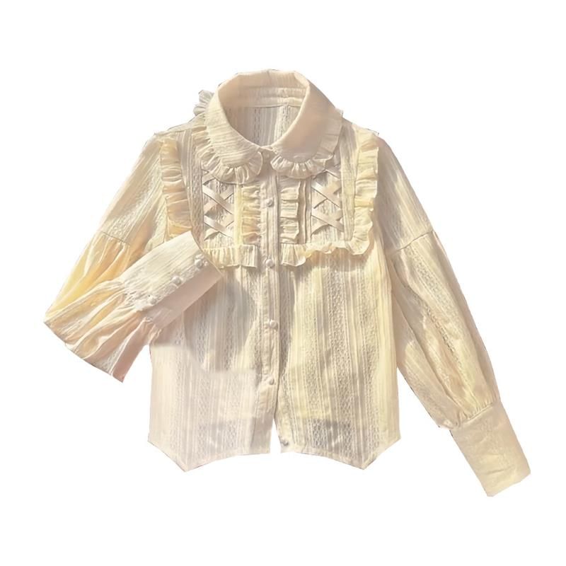 Chemisier Lolita à manches longues et col à volants en dentelle