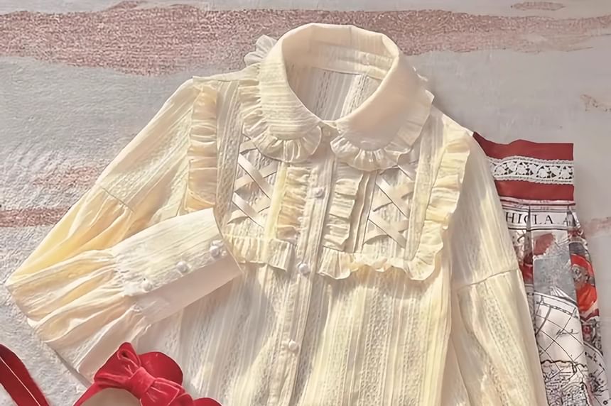 Chemisier Lolita à manches longues et col à volants en dentelle