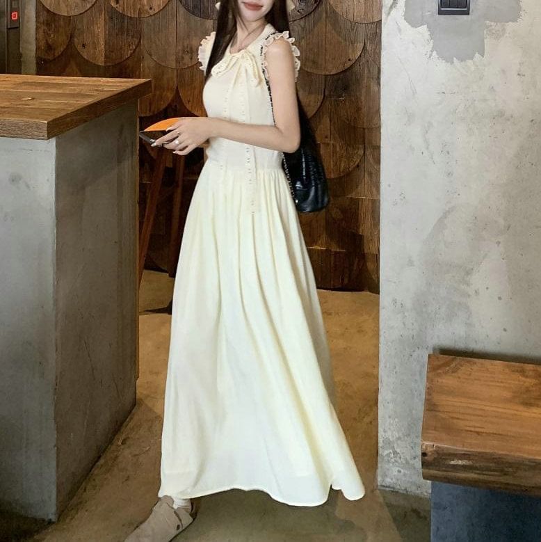 Crewneck Dress Plain Sleeveless A-Line Midi