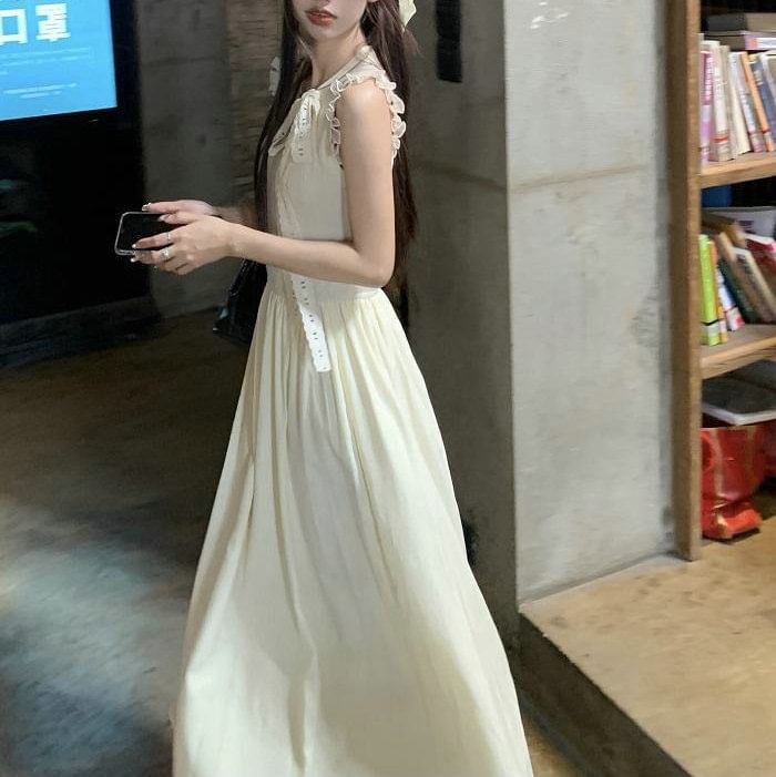 Crewneck Dress Plain Sleeveless A-Line Midi