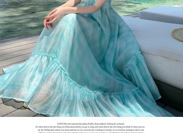 Neck Hem Dye Ruffle Dress Maxi A-Line Tie Halter