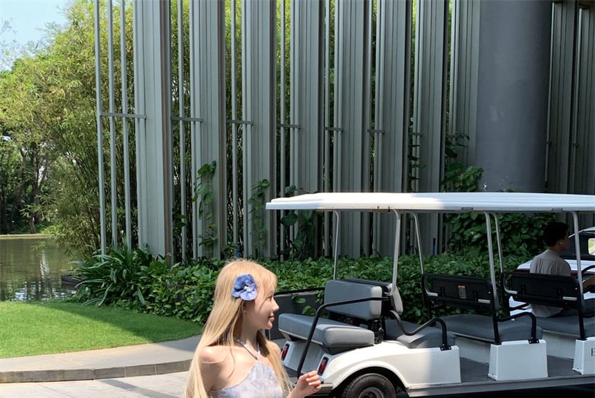 Tie Halter Cutout Spaghetti Dye A-Line Maxi Strap Dress Neck