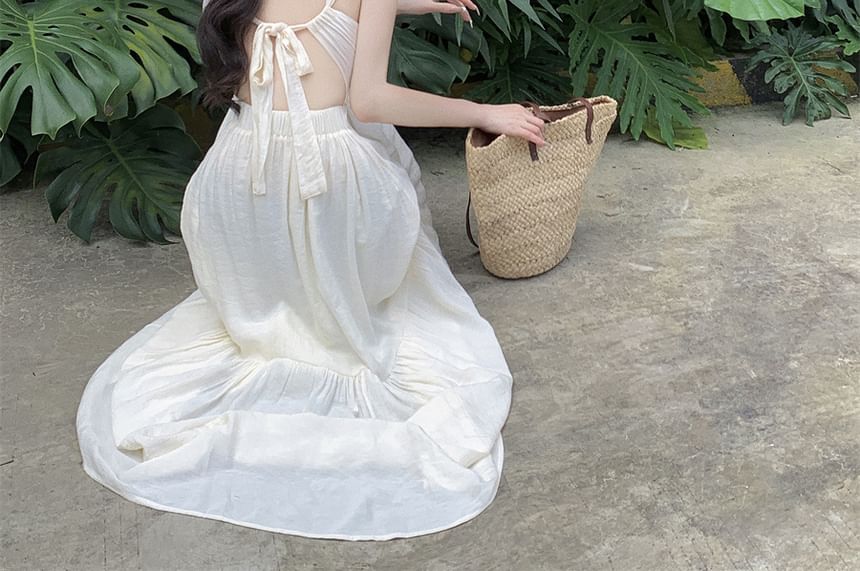 Tie Maxi Spaghetti A-Line Dress Strap Back
