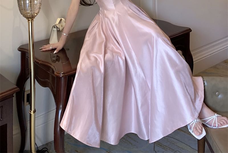 Spaghetti A-Line Evening Neck Scoop Gown Plain Strap