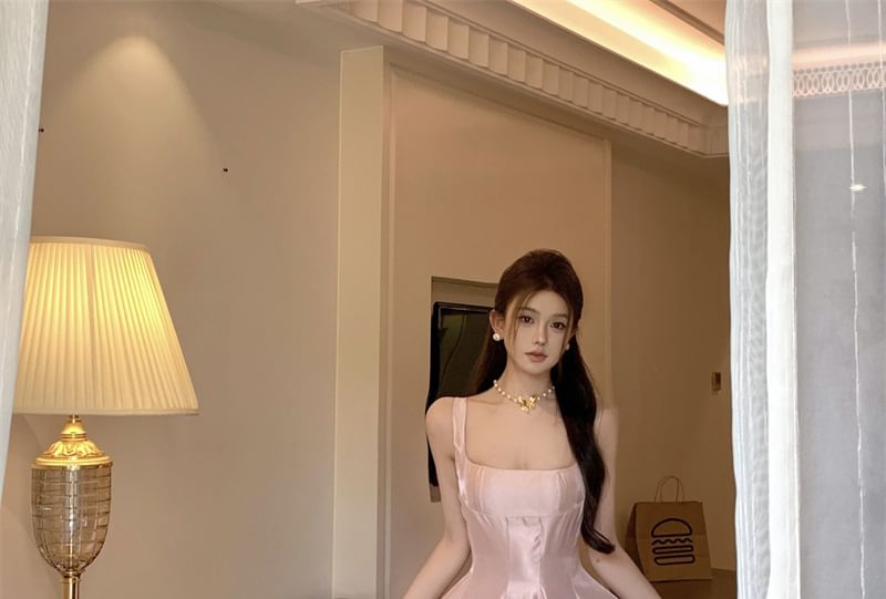 Spaghetti A-Line Evening Neck Scoop Gown Plain Strap