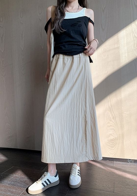 Asymmetrical Crease Pattern High Rise Wide Leg Skort