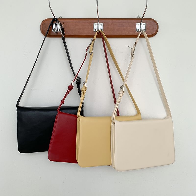 Leather Faux Plain Shoulder Flap Bag