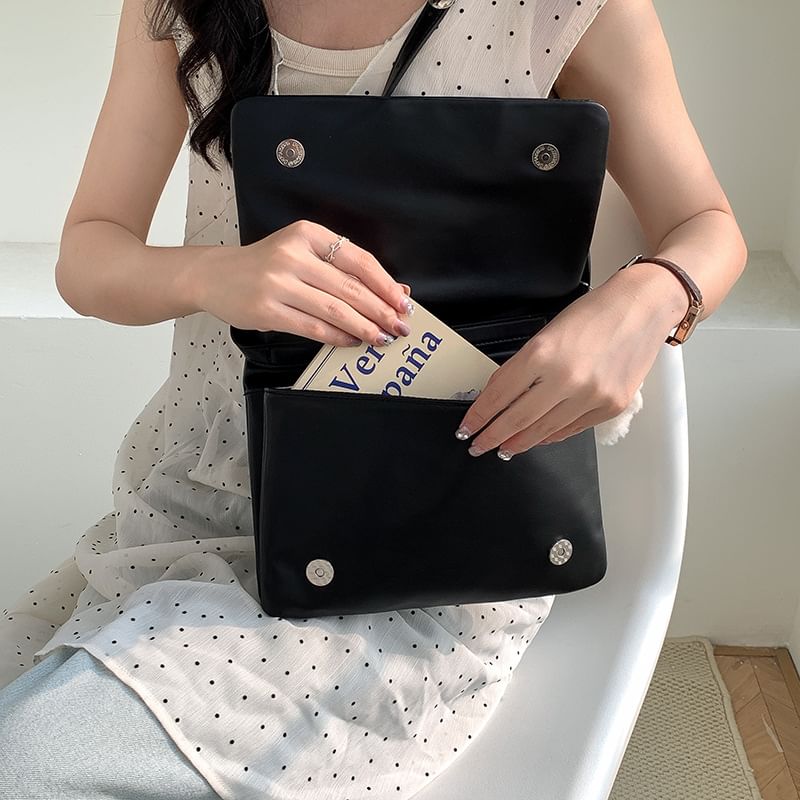 Leather Faux Plain Shoulder Flap Bag