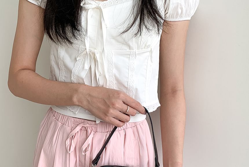 Leather Lace-Up Faux Crossbody Strap Bag Shaped Heart Chain