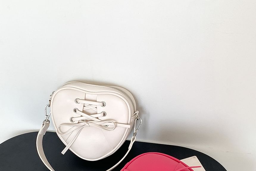 Leather Lace-Up Faux Crossbody Strap Bag Shaped Heart Chain