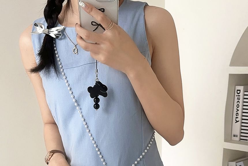 Plain Set: Crossbody Charm Faux + Bag Pearl Leather Strap