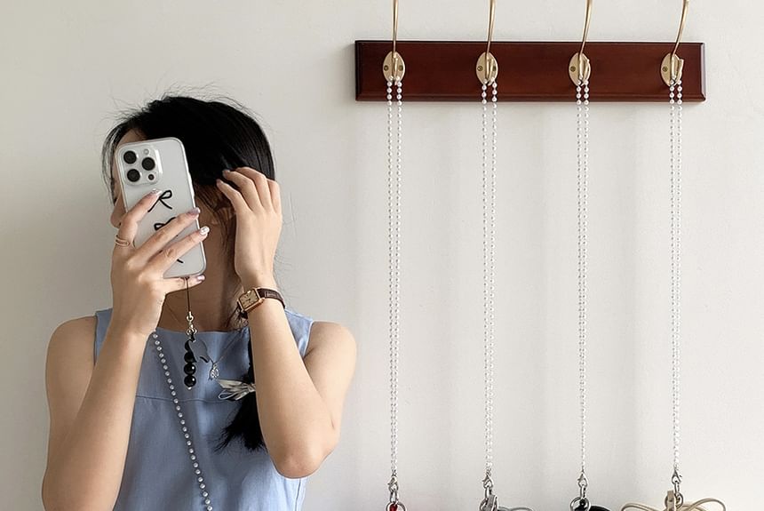 Plain Set: Crossbody Charm Faux + Bag Pearl Leather Strap