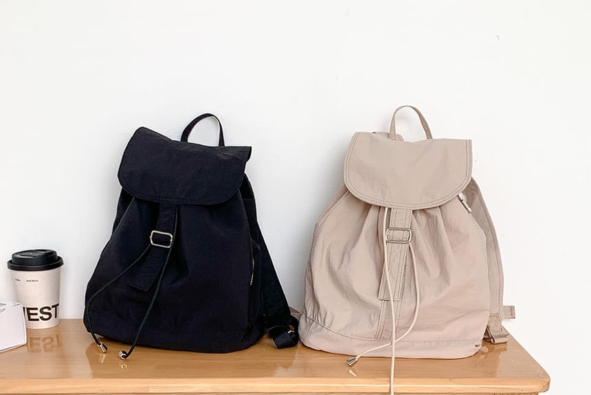Backpack Plain Drawstring Nylon Flap