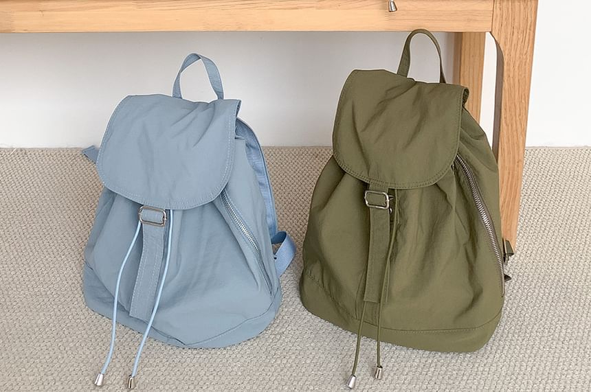 Backpack Plain Drawstring Nylon Flap