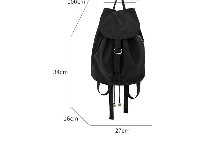Backpack Plain Drawstring Nylon Flap