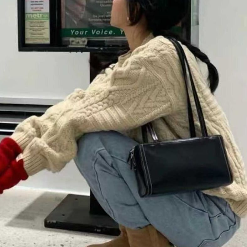 Shoulder Bag Plain Leather Faux