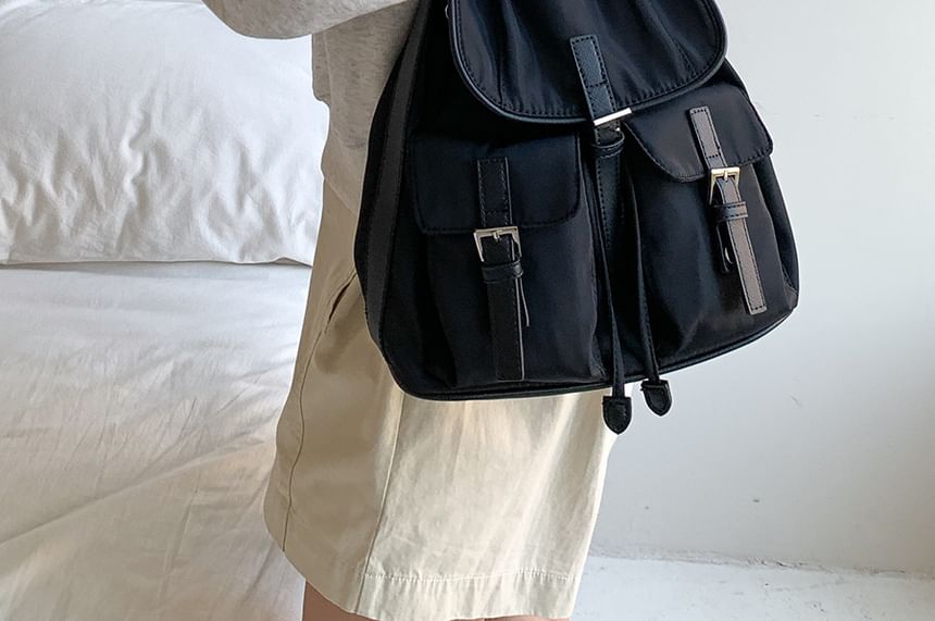 Flap Bag Plain Nylon Tote Buckled