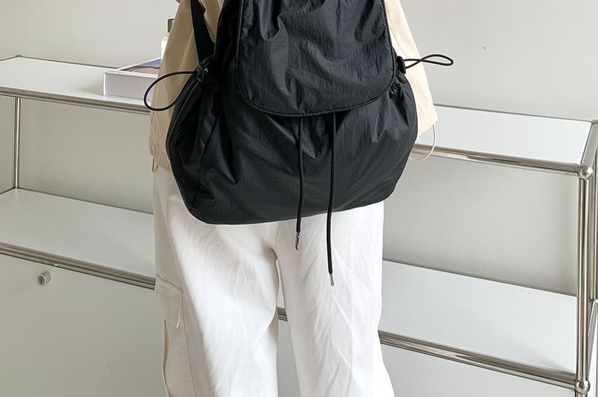 Plain Backpack Flap Drawstring