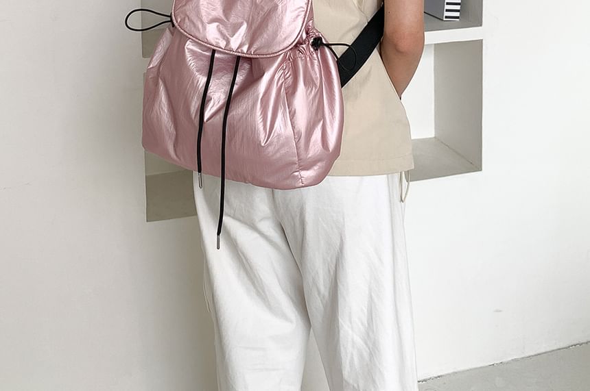 Plain Backpack Flap Drawstring