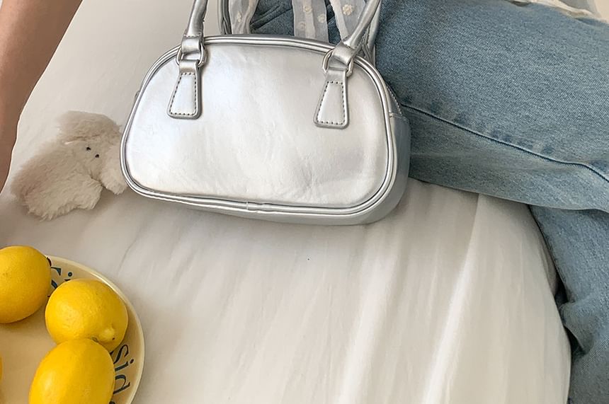 Faux Bowler Bag Plain Leather