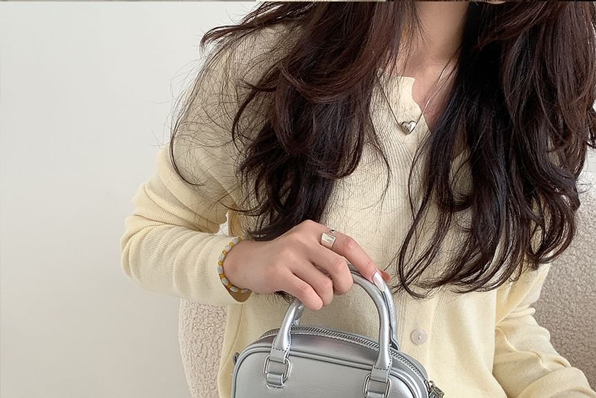 Plain Crossbody Handle Bag Faux Leather Top