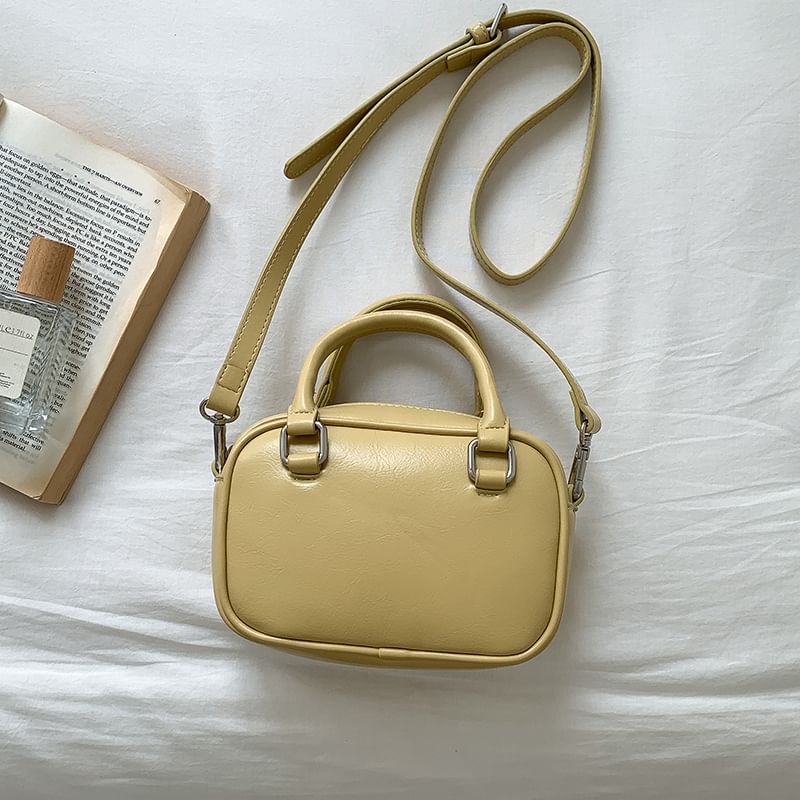 Plain Crossbody Handle Bag Faux Leather Top