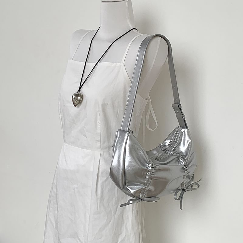 Shoulder Faux Bag Drawstring Plain Leather