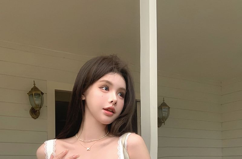 Panel Top High Skirt Cami Rise / Pleated Tie Front Mini Ruched A-Line Plain